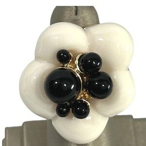 Ring 24k Italian Gold White Black Resin Flower Statement 7
